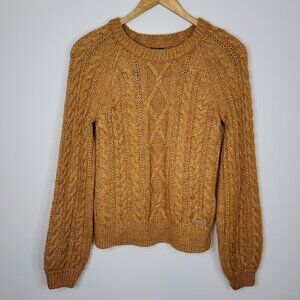 Abercrombie & Fitch Womens Gold Cable Knit Sweater Size XS Crew Neck Fisherman